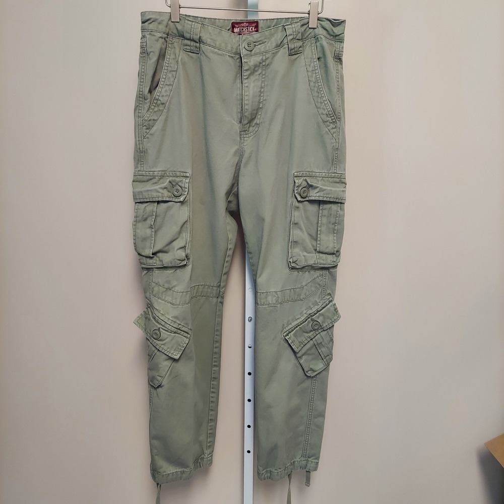 Matchstick Men Cargo Pants Sage Green Multi Pocket Utility Workwear‎ 32 Gorpcore